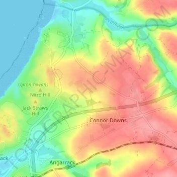 Trevarnon地形图、海拔、地势