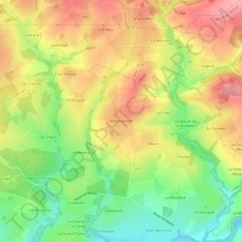 Montmeunier地形图、海拔、地势