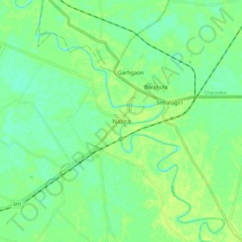 Nazira地形图、海拔、地势