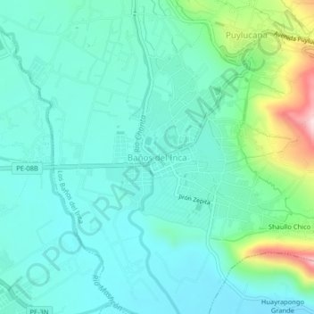 Baños del Inca地形图、海拔、地势