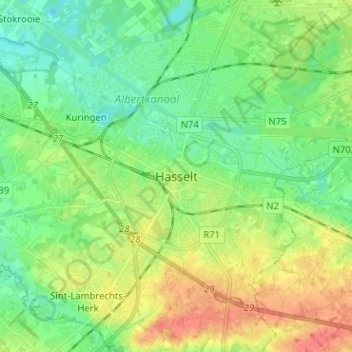 Hasselt地形图、海拔、地势