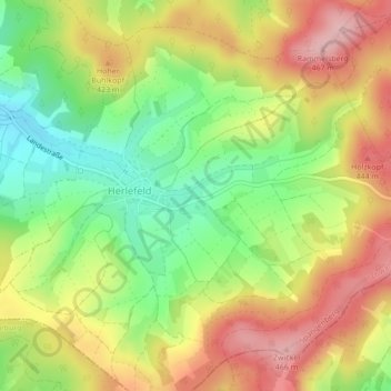 Hessisches Bergland地形图、海拔、地势