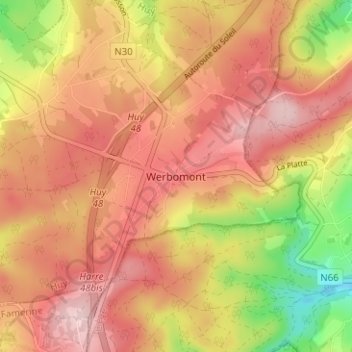 Werbomont地形图、海拔、地势
