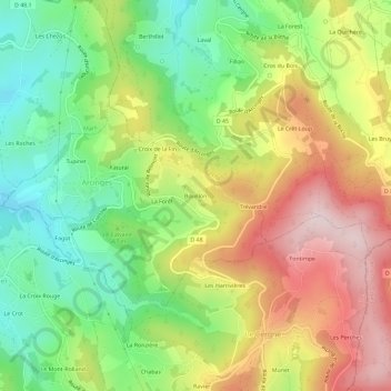 Bouillon地形图、海拔、地势