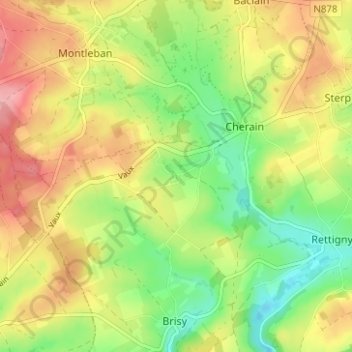 Vaux地形图、海拔、地势