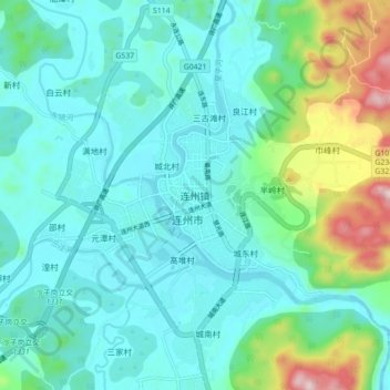 连州镇地形图、海拔、地势