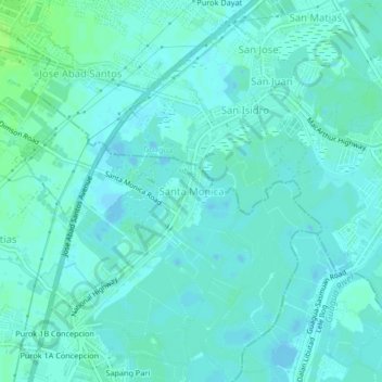 Santa Monica地形图、海拔、地势