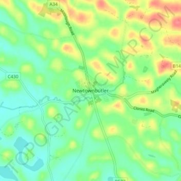 Newtownbutler地形图、海拔、地势