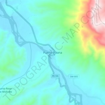 Puerto Pizana地形图、海拔、地势