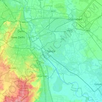 Noida地形图、海拔、地势