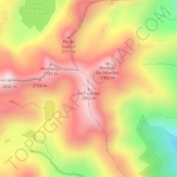 les Picardes地形图、海拔、地势