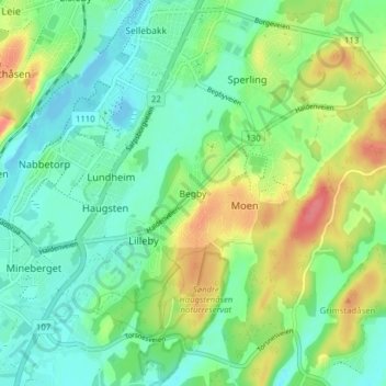 Begby地形图、海拔、地势