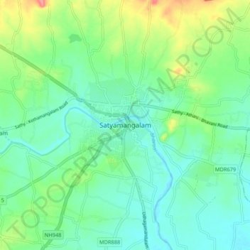 Satyamangalam地形图、海拔、地势