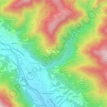 Giustetti地形图、海拔、地势