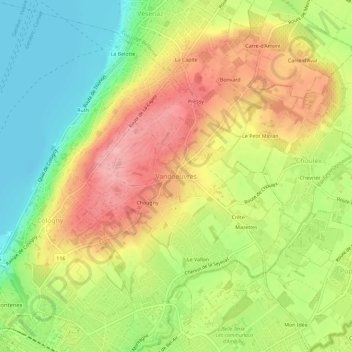 Vandœuvres地形图、海拔、地势