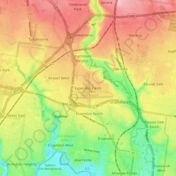 Essendon Fields地形图、海拔、地势