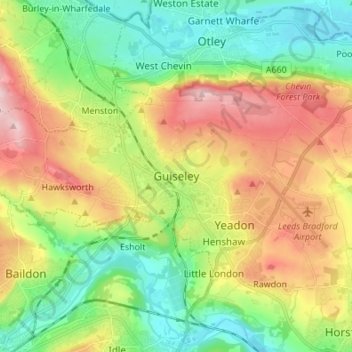 Guiseley地形图、海拔、地势