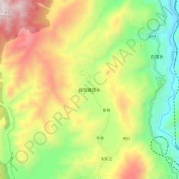 保安藏族乡地形图、海拔、地势