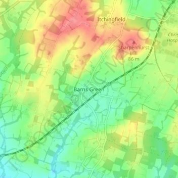 Barns Green地形图、海拔、地势