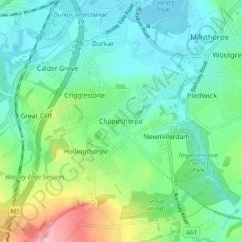 Chapelthorpe地形图、海拔、地势