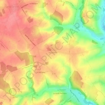 Les Landes地形图、海拔、地势