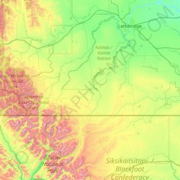 Cardston (town)地形图、海拔、地势