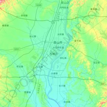 东坡区地形图、海拔、地势