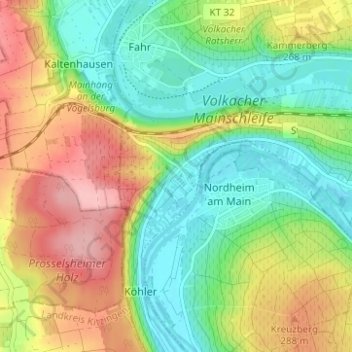 Escherndorf地形图、海拔、地势