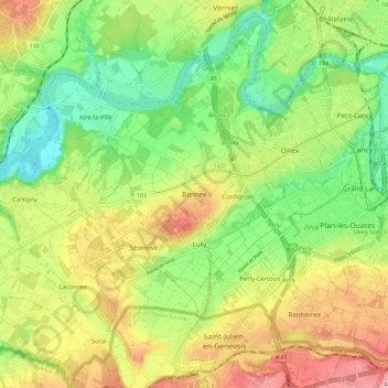 Bernex地形图、海拔、地势