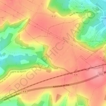 La Queue des Marais地形图、海拔、地势