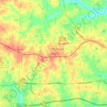 Elon地形图、海拔、地势