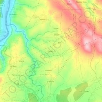 Ervideira地形图、海拔、地势