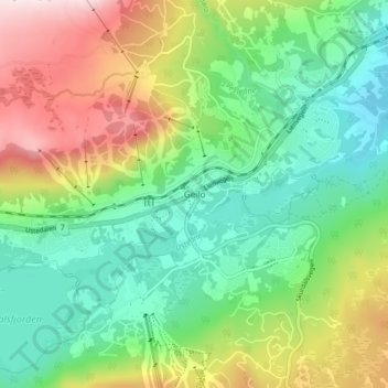 Geilo地形图、海拔、地势
