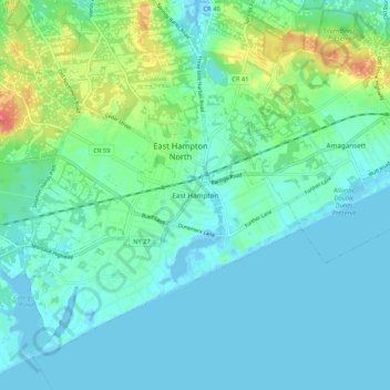 East Hampton地形图、海拔、地势