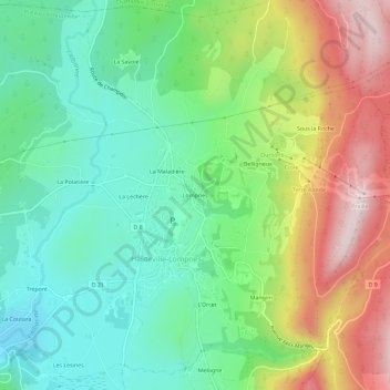 Lompnes地形图、海拔、地势