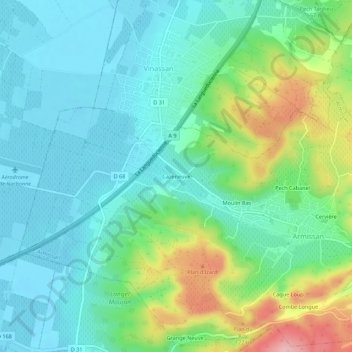 Cazeneuve地形图、海拔、地势