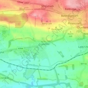 Crossford地形图、海拔、地势