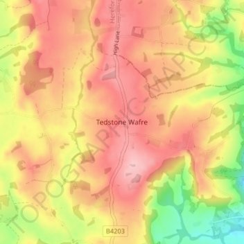 Tedstone Wafre地形图、海拔、地势