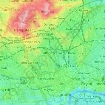 Camden Town地形图、海拔、地势
