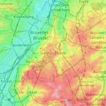 Ixelles地形图、海拔、地势
