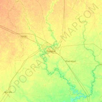 Sitapur地形图、海拔、地势
