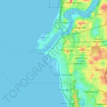 Fremantle地形图、海拔、地势