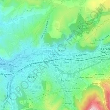 Cité aux Trois Ponts地形图、海拔、地势