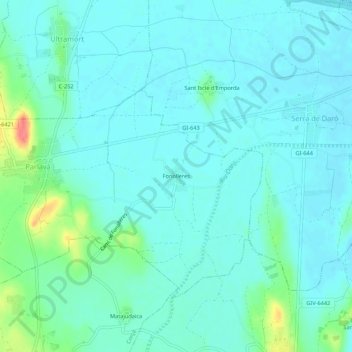 Fonolleres地形图、海拔、地势