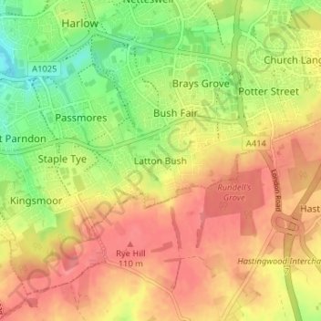 Latton Bush地形图、海拔、地势