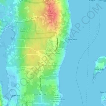 Saunderstown地形图、海拔、地势