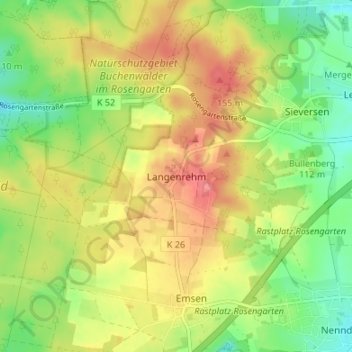 Langenrehm地形图、海拔、地势