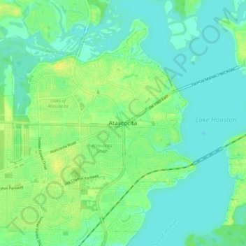 Atascocita地形图、海拔、地势