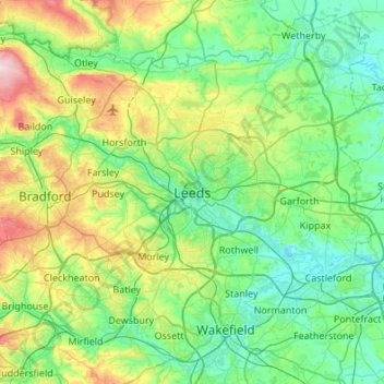 Leeds地形图、海拔、地势