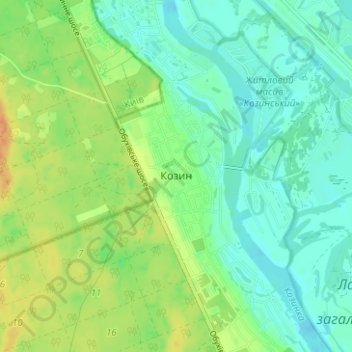 Козин地形图、海拔、地势